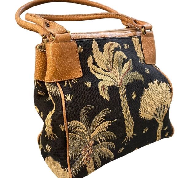 TOMMY BAHAMA TROPICAL PALM UPHOLSTRY FABRIC DUAL STRAPS TOP ZIP LARGE INSIDE - Picture 2 of 10